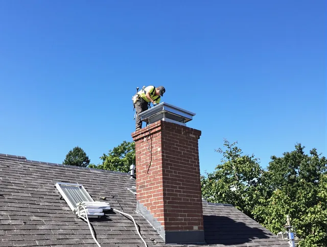 Parma Chimney Sweep technician measuring a chimney cap in Parma, OH
