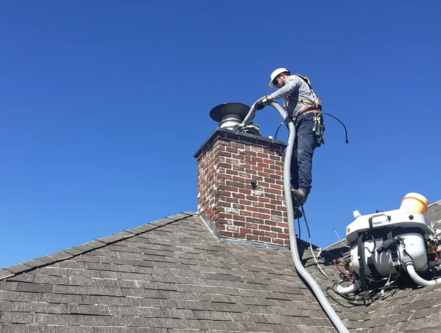 Dedicated Parma Chimney Sweep team member cleaning a chimney in Parma, OH