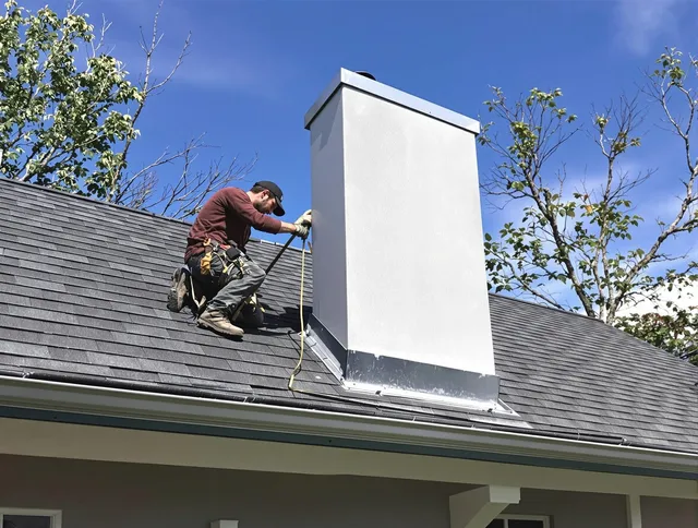 Parma Chimney Sweep team member finishing chimney construction in Parma, OH