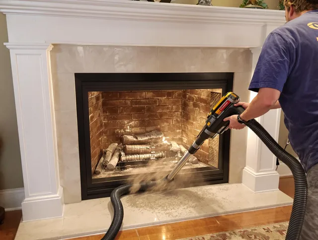 Fireplace cleaning performed by Parma Chimney Sweep in Parma, OH