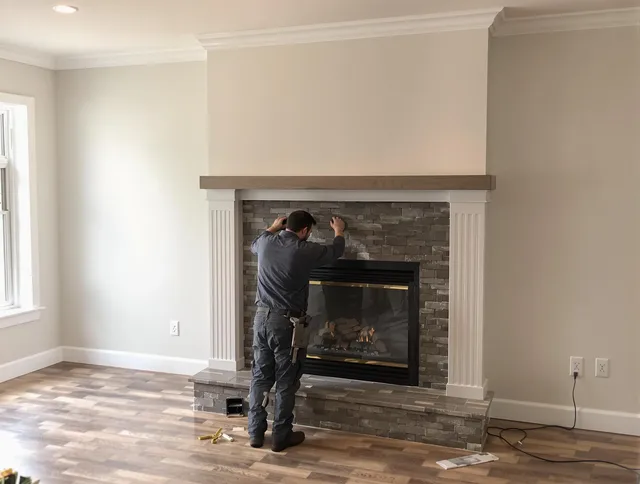 Parma Chimney Sweep finishing a custom fireplace install in Parma, OH